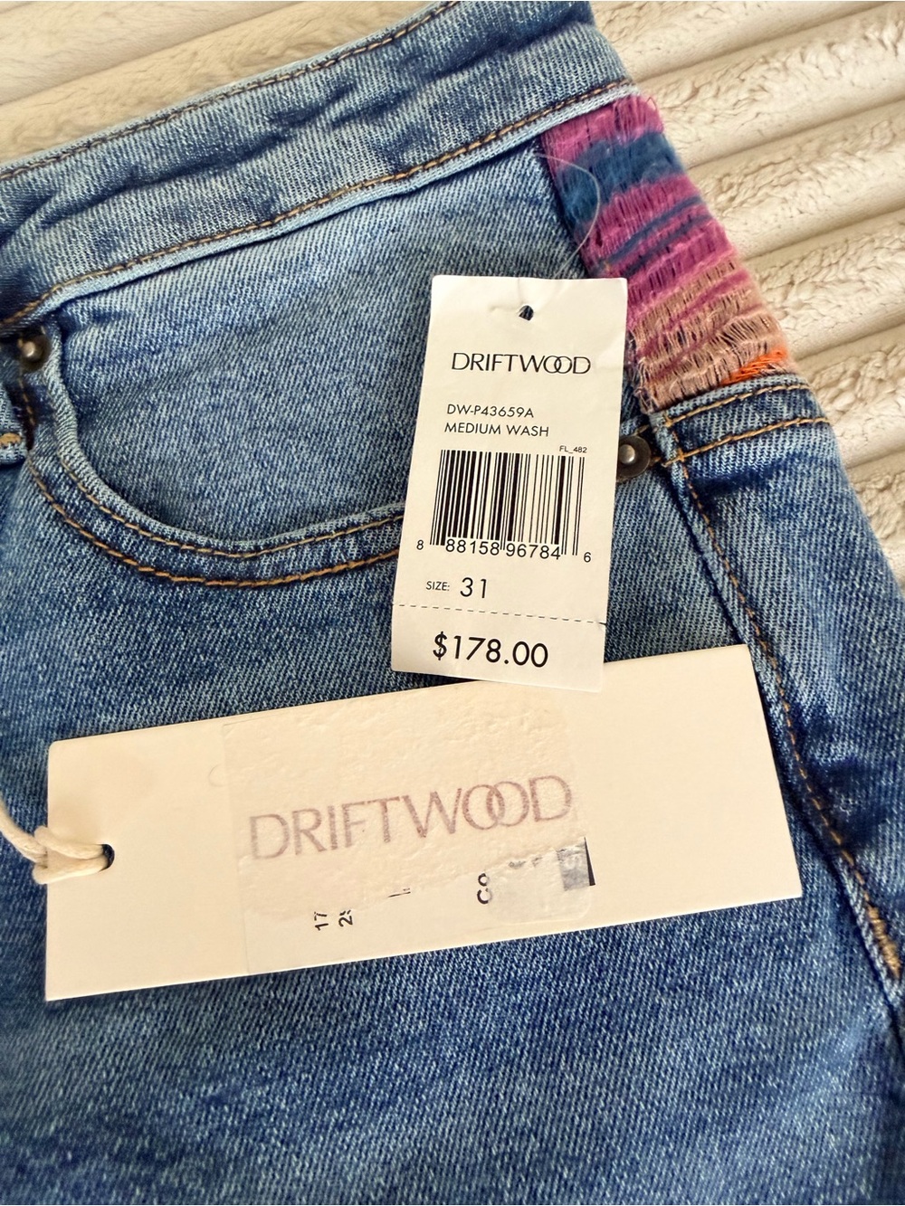 Free People Driftwood Light Blue sunset Flare Jeans with Subtle Pocket Trim. - Picture 4 of 6